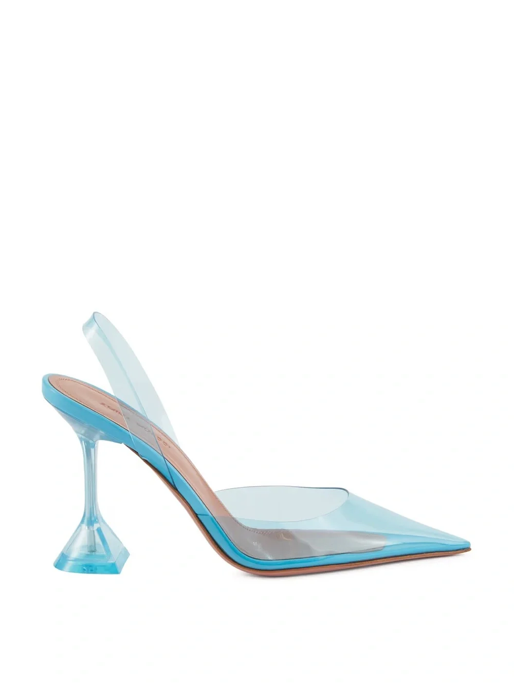 Amina Muaddi Blue Transparent Pointed Slingback Heels